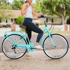 Bicicleta para mujer NAYSAYE de 7 velocidades con cuadro de acero, para ir al trabajo y para el ocio, para mujeres activas, color verde, 66.5*45.7*22.05