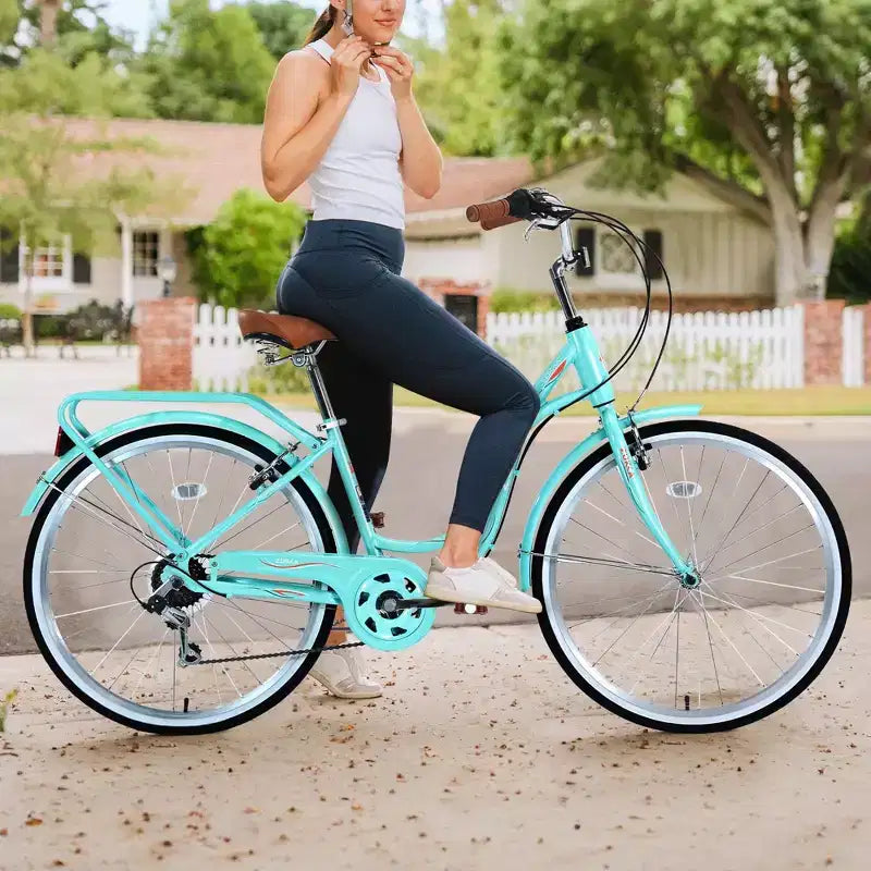 Bicicleta para mujer NAYSAYE de 7 velocidades con cuadro de acero, para ir al trabajo y para el ocio, para mujeres activas, color verde, 66.5*45.7*22.05