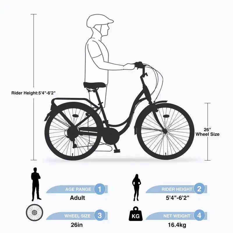 Bicicleta para mujer NAYSAYE de 7 velocidades con cuadro de acero, para ir al trabajo y para el ocio, para mujeres activas, color verde, 66.5*45.7*22.05