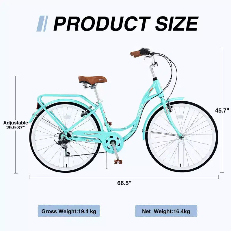 Bicicleta para mujer NAYSAYE de 7 velocidades con cuadro de acero, para ir al trabajo y para el ocio, para mujeres activas, color verde, 66.5*45.7*22.05