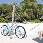 NAYSAYE Bicicleta de paseo de 7 velocidades de 26 pulgadas con cuadro de acero para mujer para paseos cómodos, azul claro, 69.96*28.32*43.2