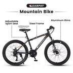 NAYSAYE Bicicleta de Montaña de 24 Pulgadas, 21 Velocidades, Cuadro de Acero para Niños y Niñas, para Aventuras Todo Terreno, Negro y Naranja, 56.3*7.88*28.35