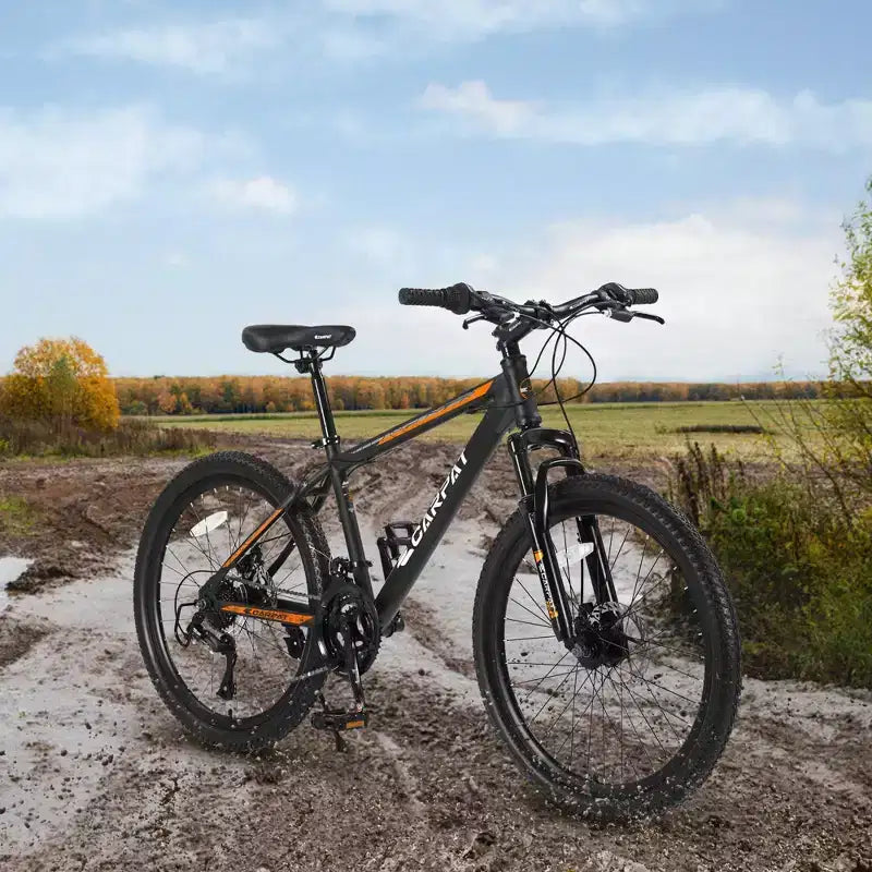 Bicicleta de montaña NAYSAYE de 26 pulgadas y 21 velocidades con frenos de disco mecánicos para todoterreno, naranja, 71*25*39.3