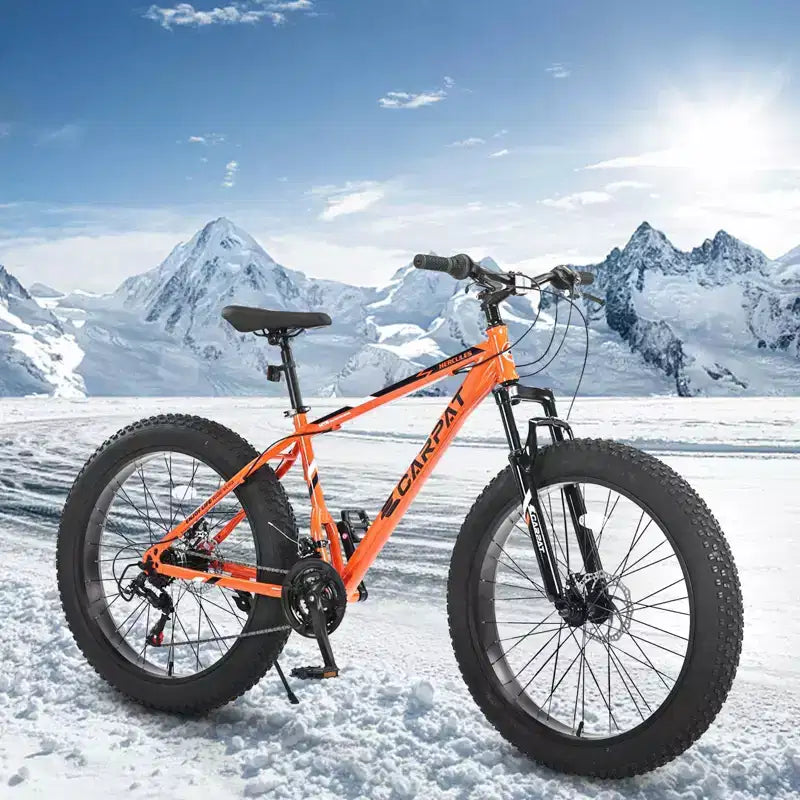 Bicicleta NAYSAYE de 26 pulgadas con neumáticos gruesos, 21 velocidades, engranaje completo para adultos y jóvenes para todoterreno, naranja, 74*25*41