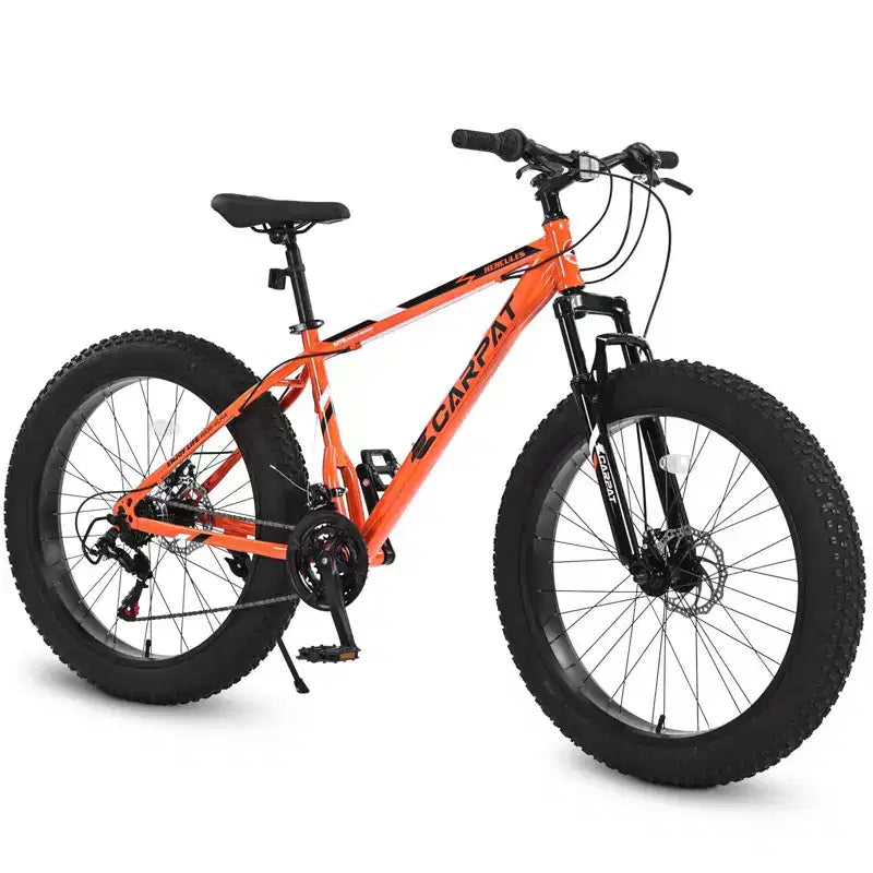 Bicicleta NAYSAYE de 26 pulgadas con neumáticos gruesos, 21 velocidades, engranaje completo para adultos y jóvenes para todoterreno, naranja, 74*25*41