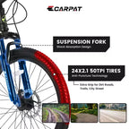 Bicicleta de montaña NAYSAYE de 24 pulgadas, 21 velocidades, cuadro de acero para niños y niñas para senderos todoterreno, negro y verde, 56.3*7.88*28.35