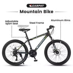 Bicicleta de montaña NAYSAYE de 24 pulgadas, 21 velocidades, cuadro de acero para niños y niñas para senderos todoterreno, negro y verde, 56.3*7.88*28.35
