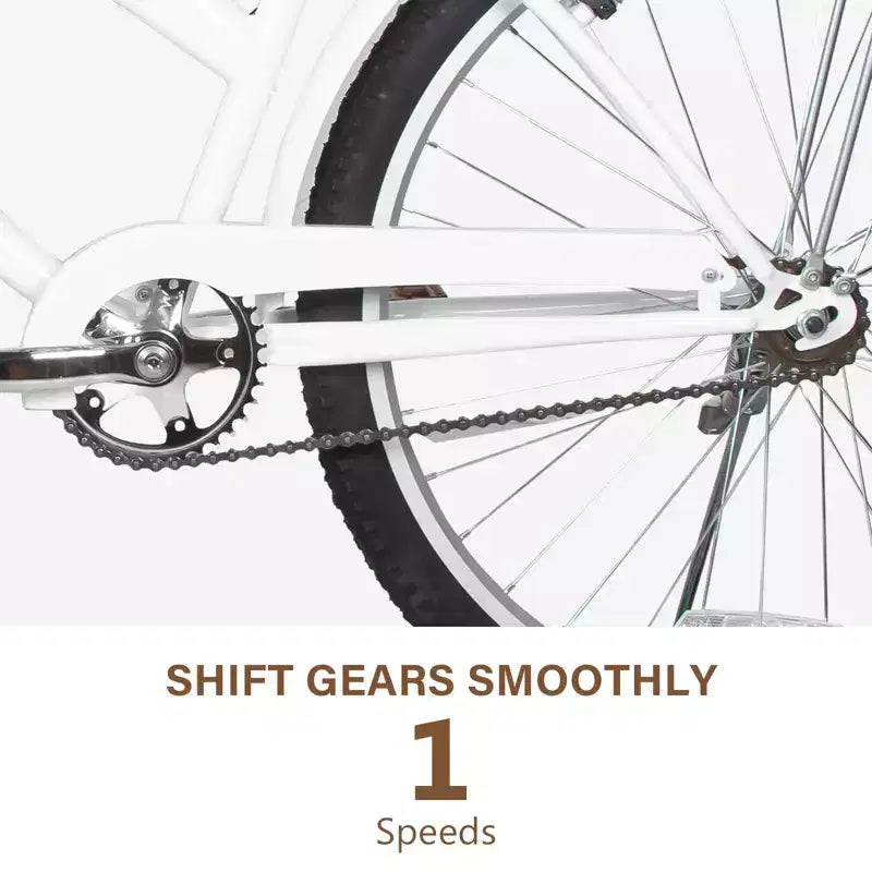 hykolity Bicicleta playera tipo crucero de 26 pulgadas para mujer, para uso urbano y de cercanías, altura 152-183 cm, con cesta delantera, parrilla trasera, blanco pálido