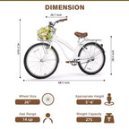 hykolity Bicicleta playera tipo crucero de 26 pulgadas para mujer, para uso urbano y de cercanías, altura 152-183 cm, con cesta delantera, parrilla trasera, blanco pálido