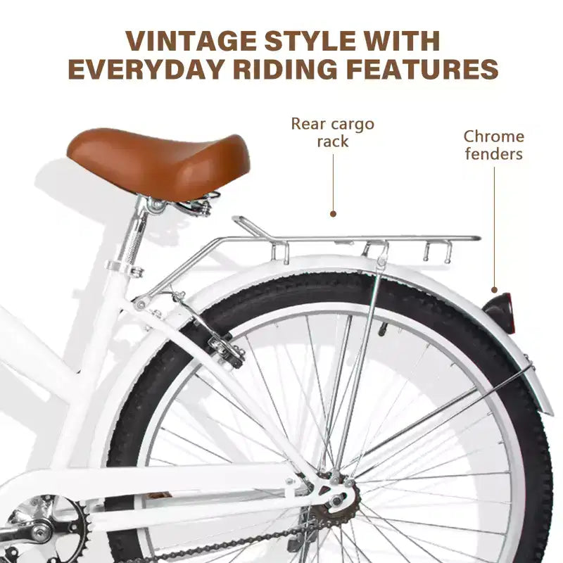 hykolity Bicicleta playera tipo crucero de 26 pulgadas para mujer, para uso urbano y de cercanías, altura 152-183 cm, con cesta delantera, parrilla trasera, blanco pálido