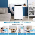Acekool Aire acondicionado portátil y calentador de 14,000 BTU, aire acondicionado 4 en 1 con deshumidificador, ventilador, control remoto, temporizador, enfría y calienta hasta 70 m², kit de ventana