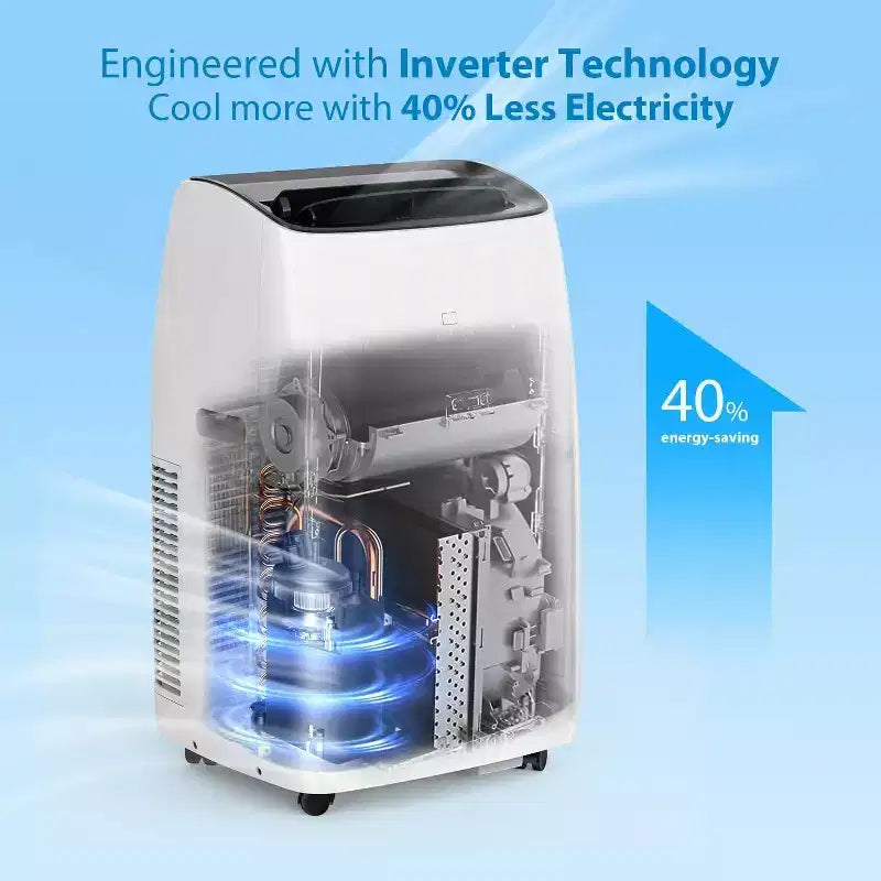Acekool Aire acondicionado portátil y calentador de 14,000 BTU, aire acondicionado 4 en 1 con deshumidificador, ventilador, control remoto, temporizador, enfría y calienta hasta 70 m², kit de ventana