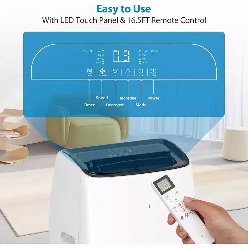 Acekool Aire acondicionado portátil y calentador de 14,000 BTU, aire acondicionado 4 en 1 con deshumidificador, ventilador, control remoto, temporizador, enfría y calienta hasta 70 m², kit de ventana