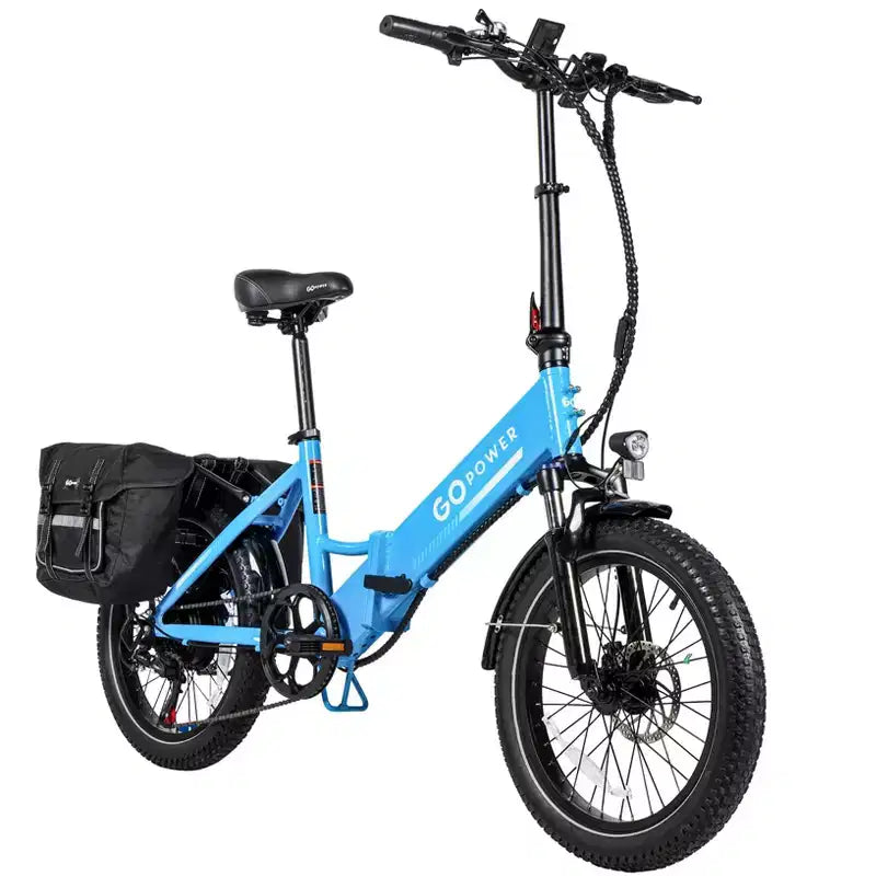 GoPowerBike GoPlus Bicicleta eléctrica plegable | eBike de neumáticos gruesos de 20" | Motor de 500 W, velocidad máxima de 32 km/h | Más de 72 km de autonomía, 5 niveles de asistencia al pedaleo | Caja abierta