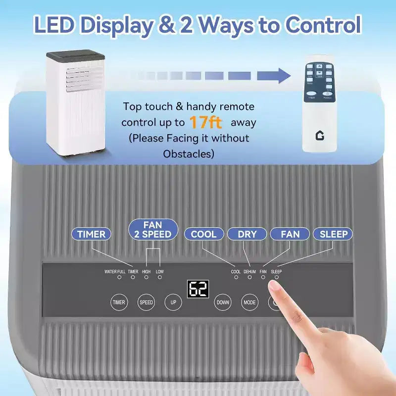 Aire acondicionado portátil Acekool de 8000 BTU, 3 en 1, aire acondicionado, deshumidificador y ventilador, enfría 32,5 m², modo silencioso para dormir, control remoto y kit para ventana