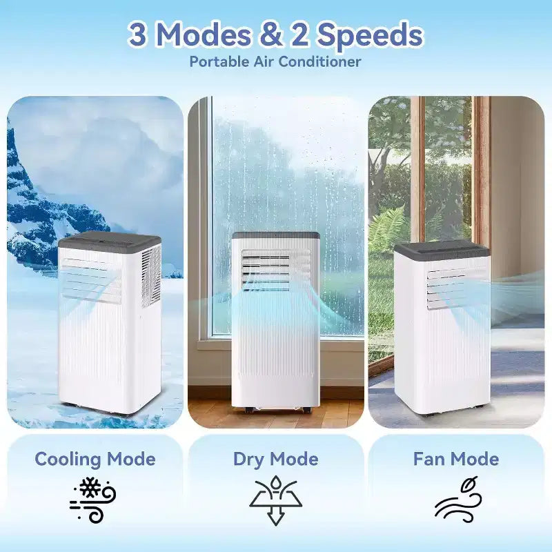 Aire acondicionado portátil Acekool de 8000 BTU, 3 en 1, aire acondicionado, deshumidificador y ventilador, enfría 32,5 m², modo silencioso para dormir, control remoto y kit para ventana