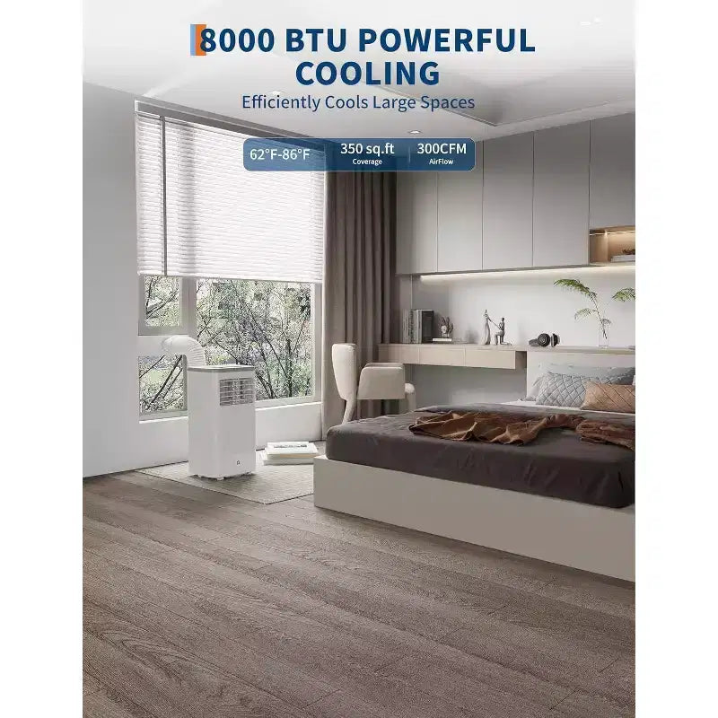 Aire acondicionado portátil Acekool de 8000 BTU, 3 en 1, aire acondicionado, deshumidificador y ventilador, enfría 32,5 m², modo silencioso para dormir, control remoto y kit para ventana