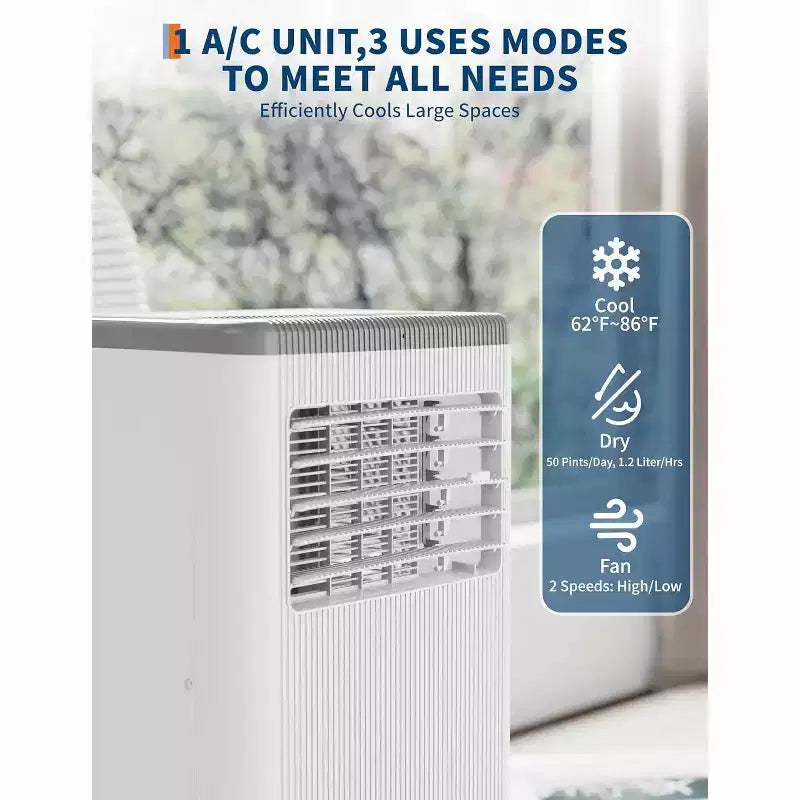 Aire acondicionado portátil Acekool de 8000 BTU, 3 en 1, aire acondicionado, deshumidificador y ventilador, enfría 32,5 m², modo silencioso para dormir, control remoto y kit para ventana