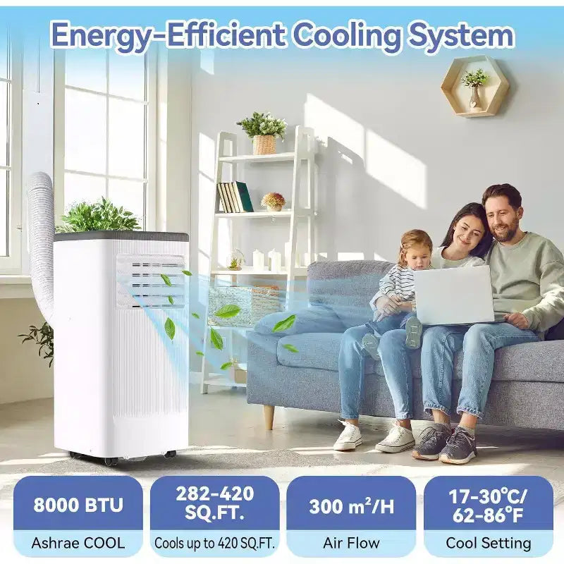 Aire acondicionado portátil Acekool de 8000 BTU, 3 en 1, aire acondicionado, deshumidificador y ventilador, enfría 32,5 m², modo silencioso para dormir, control remoto y kit para ventana