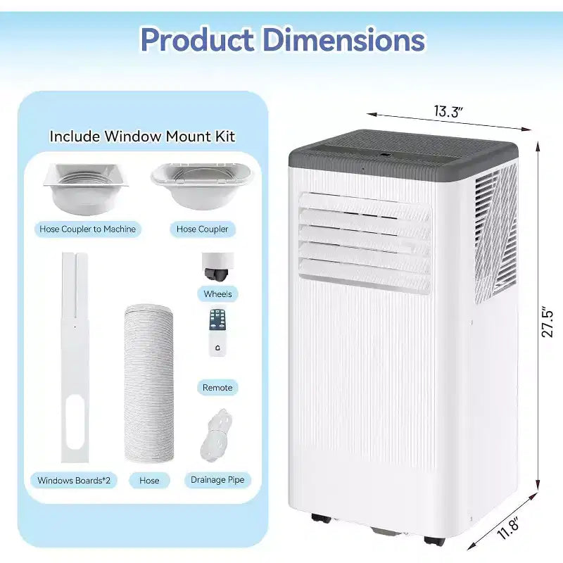 Acekool Aire acondicionado y calefactor portátil de 10,000 BTU, 3 en 1, bomba de calor, ventilador, deshumidificador, control remoto, temporizador de 24 horas, enfría 450 pies cuadrados, kit para ventana