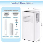 Acekool Aire acondicionado y calefactor portátil de 10,000 BTU, 3 en 1, bomba de calor, ventilador, deshumidificador, control remoto, temporizador de 24 horas, enfría 450 pies cuadrados, kit para ventana