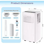 Acekool Aire Acondicionado Portátil de 10.000 BTU, 3 en 1 AC, Deshumidificador, Ventilador, Enfría 52 m², Control Remoto, Pantalla LED, Temporizador de 24H, Ruedas, Blanco