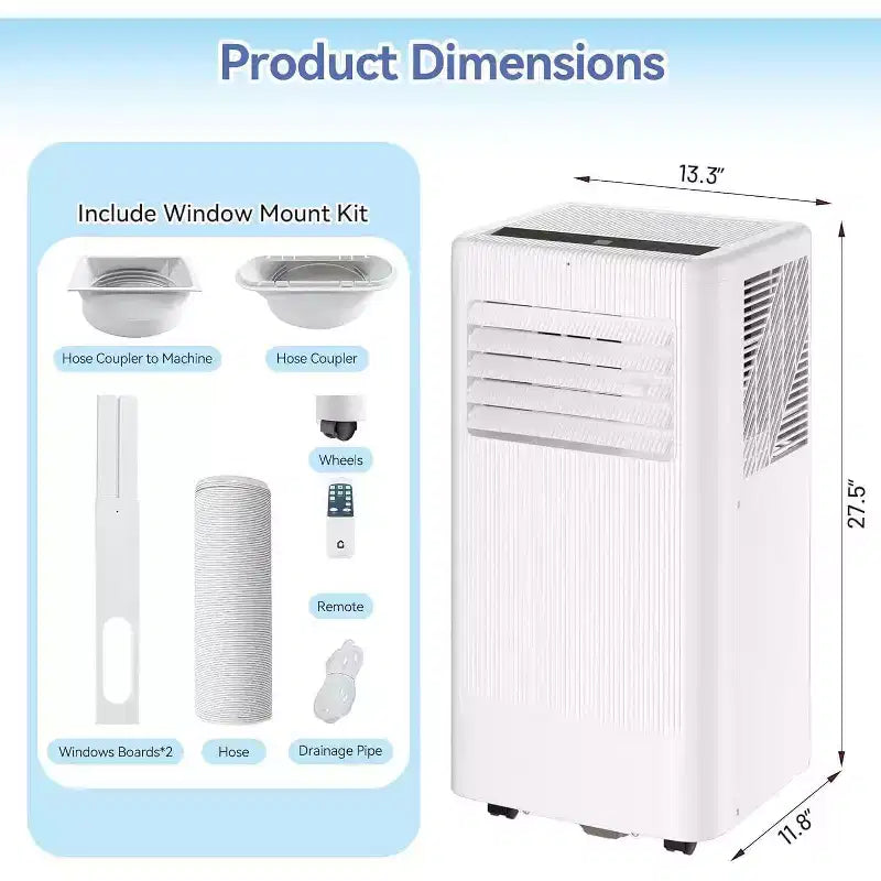 Acekool Aire Acondicionado Portátil de 10.000 BTU, 3 en 1 AC, Deshumidificador, Ventilador, Enfría 52 m², Control Remoto, Pantalla LED, Temporizador de 24H, Ruedas, Blanco