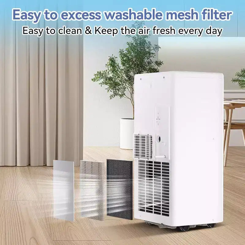Acekool Aire Acondicionado Portátil de 10.000 BTU, 3 en 1 AC, Deshumidificador, Ventilador, Enfría 52 m², Control Remoto, Pantalla LED, Temporizador de 24H, Ruedas, Blanco