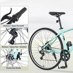 NAYSAYE Bicicleta Híbrida de Montaña de 7 Velocidades, Cuadro de Aluminio, Frenos de Disco Dobles, Bicicletas Para Adultos y Niños, 64.57*25.19*37.79