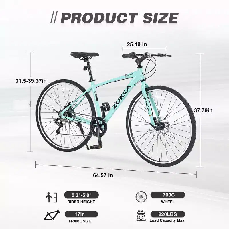 NAYSAYE Bicicleta Híbrida de Montaña de 7 Velocidades, Cuadro de Aluminio, Frenos de Disco Dobles, Bicicletas Para Adultos y Niños, 64.57*25.19*37.79