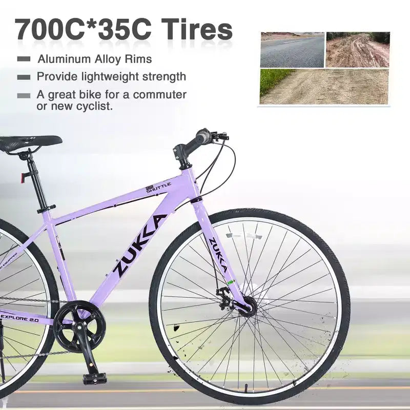 NAYSAYE Bicicleta Híbrida de Montaña de 7 Velocidades, Cuadro de Aluminio, Frenos de Disco Dobles, Bicicletas Para Adultos y Niños, 64.57*25.19*37.79