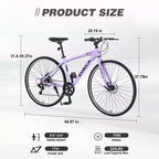 NAYSAYE Bicicleta Híbrida de Montaña de 7 Velocidades, Cuadro de Aluminio, Frenos de Disco Dobles, Bicicletas Para Adultos y Niños, 64.57*25.19*37.79