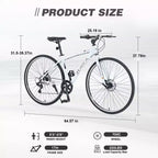 NAYSAYE Bicicleta Híbrida de Montaña de 7 Velocidades, Cuadro de Aluminio, Frenos de Disco Dobles, Bicicletas Para Adultos y Niños, 64.57*25.19*37.79