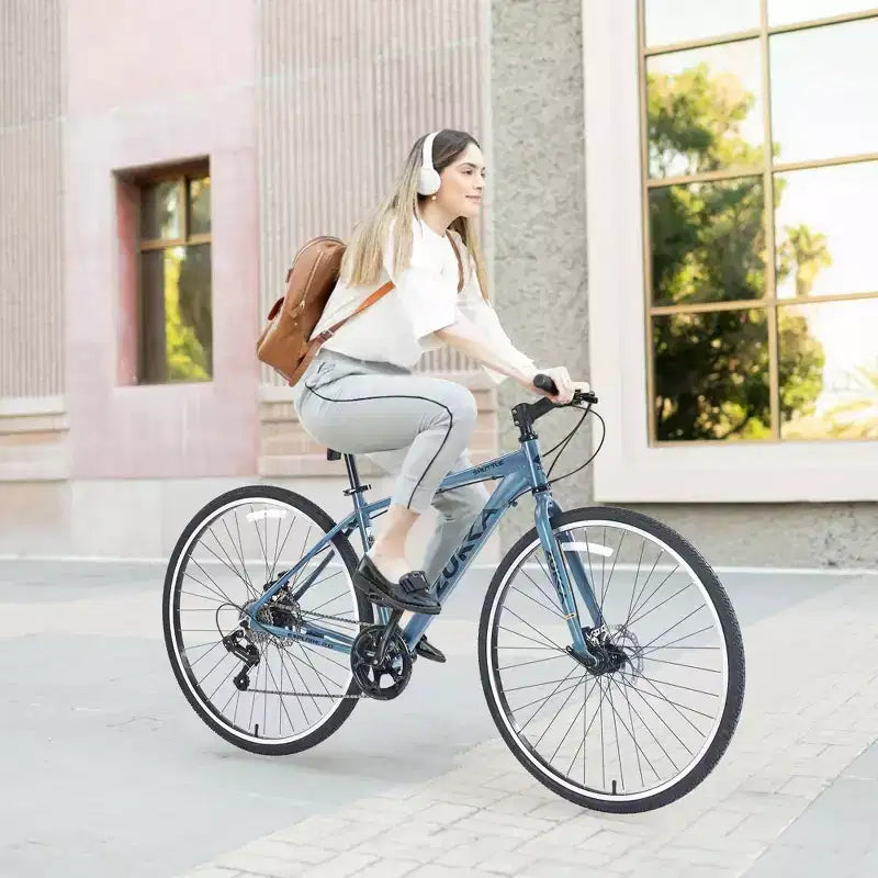 NAYSAYE Bicicleta Híbrida de Montaña de 7 Velocidades, Cuadro de Aluminio, Frenos de Disco Dobles, Bicicletas Para Adultos y Niños, 64.57*25.19*37.79