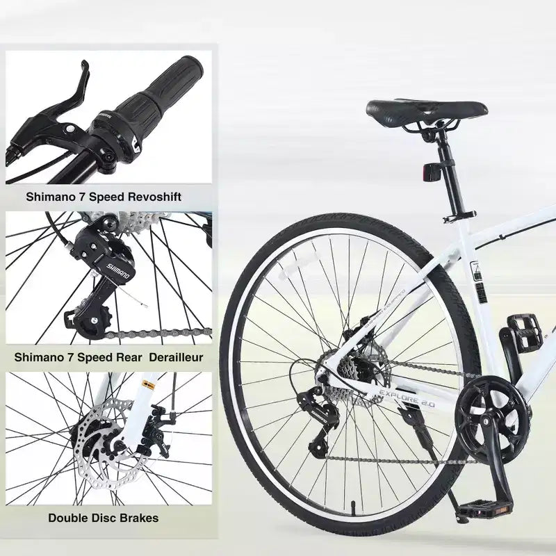 NAYSAYE Bicicleta Híbrida de Montaña de 7 Velocidades, Cuadro de Aluminio, Frenos de Disco Dobles, Bicicletas Para Adultos y Niños, 64.57*25.19*37.79