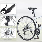 NAYSAYE Bicicleta Híbrida de Montaña de 7 Velocidades, Cuadro de Aluminio, Frenos de Disco Dobles, Bicicletas Para Adultos y Niños, 64.57*25.19*37.79