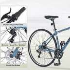 NAYSAYE Bicicleta Híbrida de Montaña de 7 Velocidades, Cuadro de Aluminio, Frenos de Disco Dobles, Bicicletas Para Adultos y Niños, 64.57*25.19*37.79