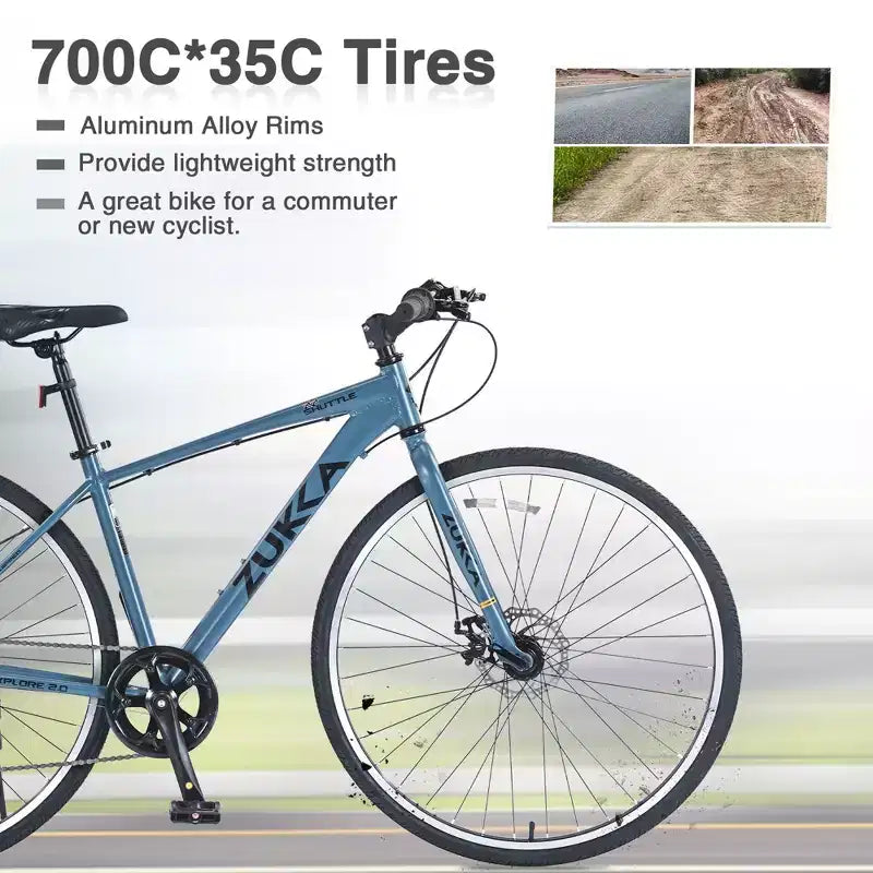 NAYSAYE Bicicleta Híbrida de Montaña de 7 Velocidades, Cuadro de Aluminio, Frenos de Disco Dobles, Bicicletas Para Adultos y Niños, 64.57*25.19*37.79