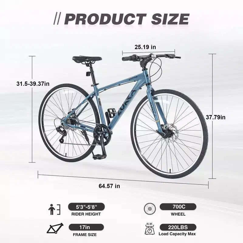 NAYSAYE Bicicleta Híbrida de Montaña de 7 Velocidades, Cuadro de Aluminio, Frenos de Disco Dobles, Bicicletas Para Adultos y Niños, 64.57*25.19*37.79