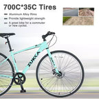 NAYSAYE Bicicleta Híbrida de Montaña de 7 Velocidades, Cuadro de Aluminio, Frenos de Disco Dobles, Bicicletas Para Adultos y Niños, 64.57*25.19*37.79