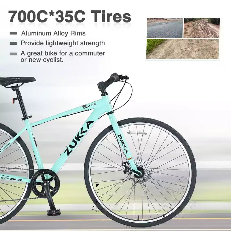 NAYSAYE Bicicleta Híbrida de Montaña de 7 Velocidades, Cuadro de Aluminio, Frenos de Disco Dobles, Bicicletas Para Adultos y Niños, 64.57*25.19*37.79