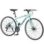 NAYSAYE Bicicleta Híbrida de Montaña de 7 Velocidades, Cuadro de Aluminio, Frenos de Disco Dobles, Bicicletas Para Adultos y Niños, 64.57*25.19*37.79