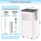 Acondicionador de aire portátil de 10000 BTU con ruedas, unidad de aire acondicionado portátil con control remoto, aire acondicionado interior para habitaciones de 560 pies cuadrados, modos de enfriamiento/ventilador/seco