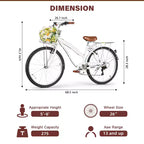 hykolity 26 Bicicleta de cercanías Bicicleta playera Bicicleta urbana Ciclismo 7 velocidades para adultos Cesta delantera Portaequipajes trasero Varios colores