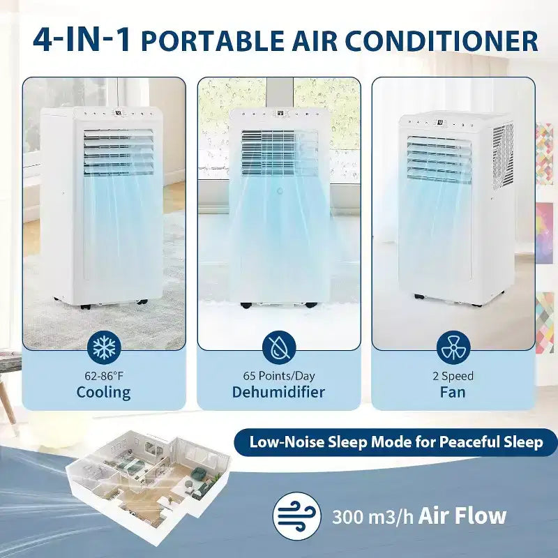 Acekool Aire Acondicionado Portátil de 8,000 BTU, Ventilador Deshumidificador de CA 4 en 1, para Habitaciones de hasta 32.5 m², Temporizador, Control Remoto, Fácil de Mover