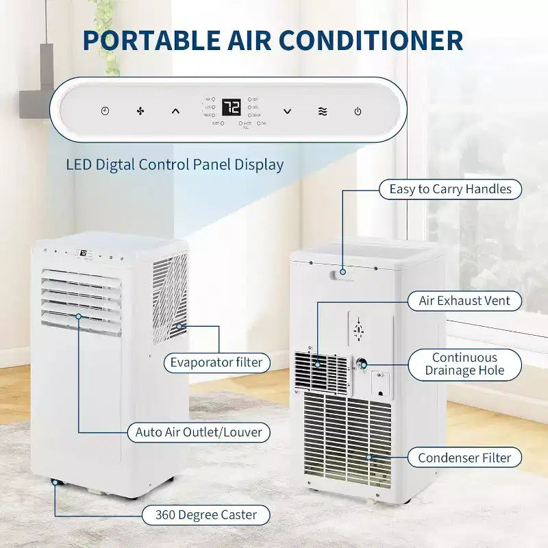 Acekool Aire Acondicionado Portátil de 8,000 BTU, Ventilador Deshumidificador de CA 4 en 1, para Habitaciones de hasta 32.5 m², Temporizador, Control Remoto, Fácil de Mover
