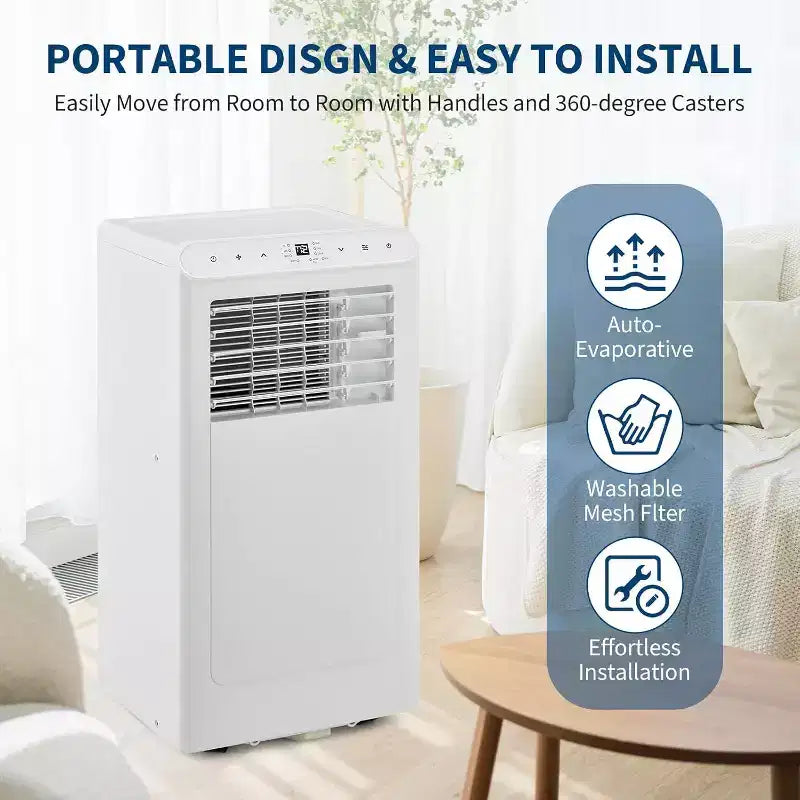 Acekool Aire Acondicionado Portátil de 8,000 BTU, Ventilador Deshumidificador de CA 4 en 1, para Habitaciones de hasta 32.5 m², Temporizador, Control Remoto, Fácil de Mover