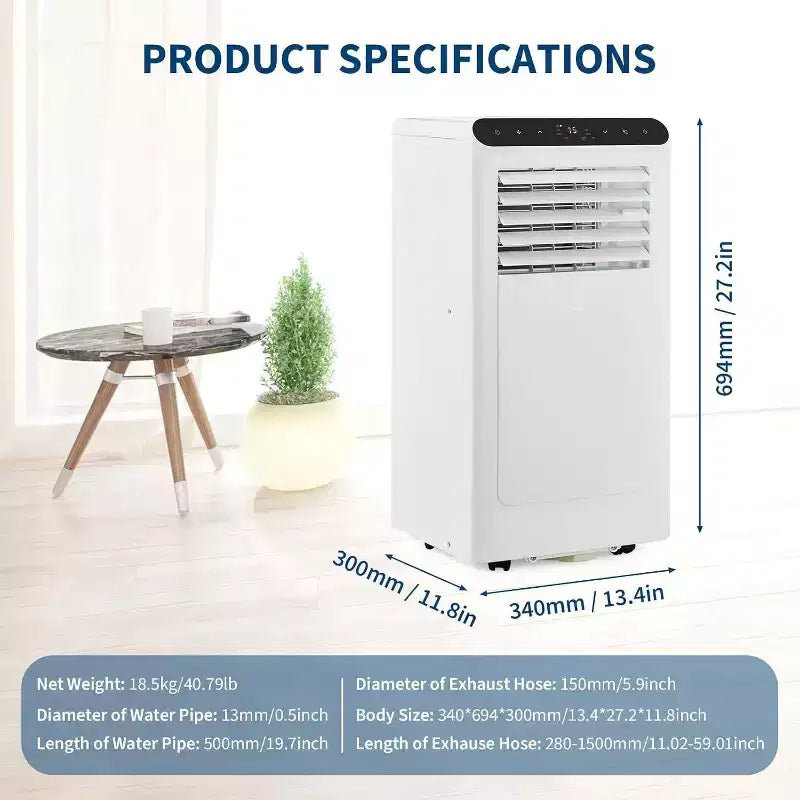 Acekool Aire Acondicionado Portátil de 8,000 BTU, Ventilador Deshumidificador de CA 4 en 1, para Habitaciones de hasta 32.5 m², Temporizador, Control Remoto, Fácil de Mover