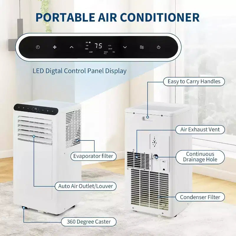 Acekool Aire Acondicionado Portátil de 8,000 BTU, Ventilador Deshumidificador de CA 4 en 1, para Habitaciones de hasta 32.5 m², Temporizador, Control Remoto, Fácil de Mover