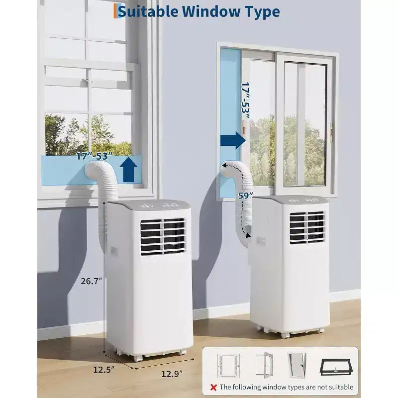 Acekool Aire Acondicionado Portátil de 8,000 BTU, Ventilador Deshumidificador de CA 4 en 1, Control Remoto, Temporizador, para Habitaciones de hasta 350 Pies Cuadrados, Kit para Ventana